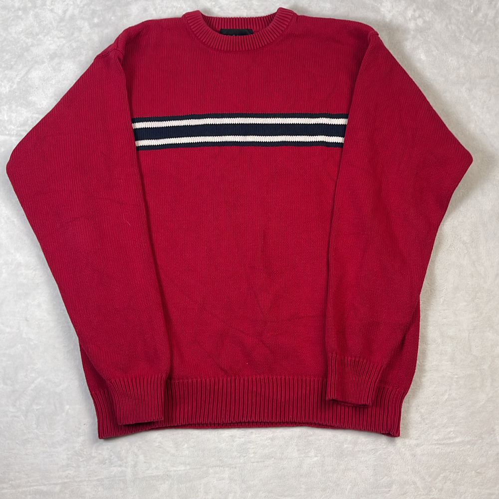 Croft & Barrow Men's Sweater Red Size LT Heavy Knit Cotton Striped 90s Vintage